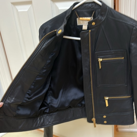 NEW Dark blue Michael Kors XS leather bomber jacket - Picture 4 of 7